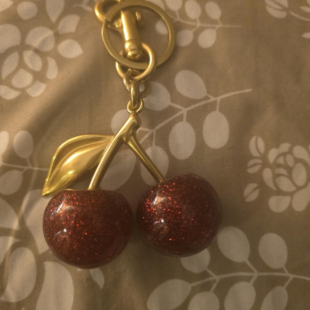 Cherry Keychain with Gold Accents
